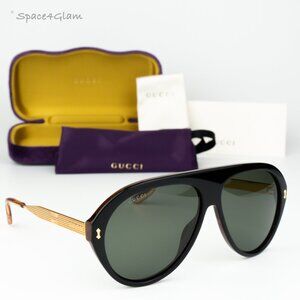 Gucci Women Sunglasses Black Gold Havana Grey Aviator GG1515S 001 BRAND NEW